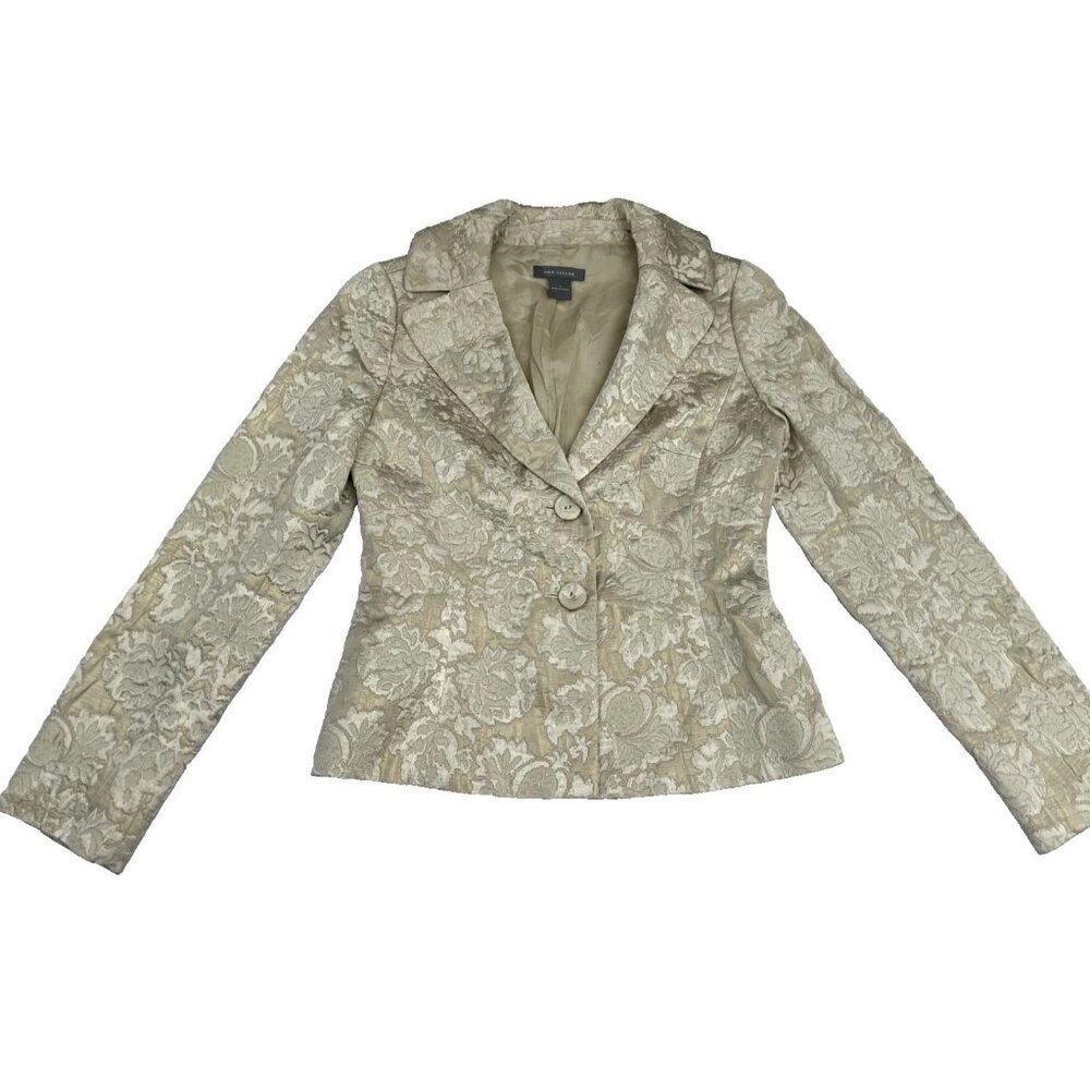 ANN TAYLOR Floral Blazer Top Women Jacket Size 0 Cream Beige Two Button